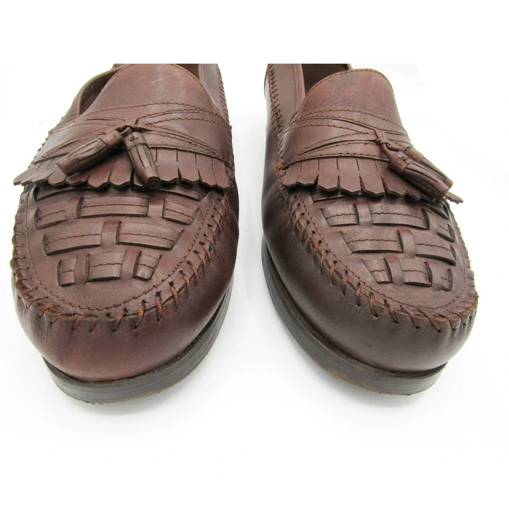 Giorgio Brutini Men's Loafers Kiltie Tassel Brown Woven Top Moc Toe Leather 13W